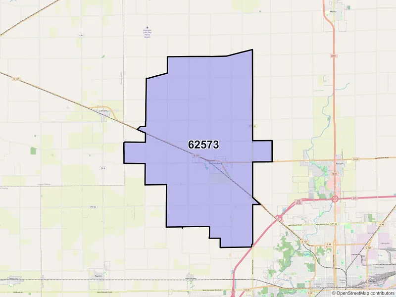 Map of ZIP Code 62573 — Warrensburg, IL