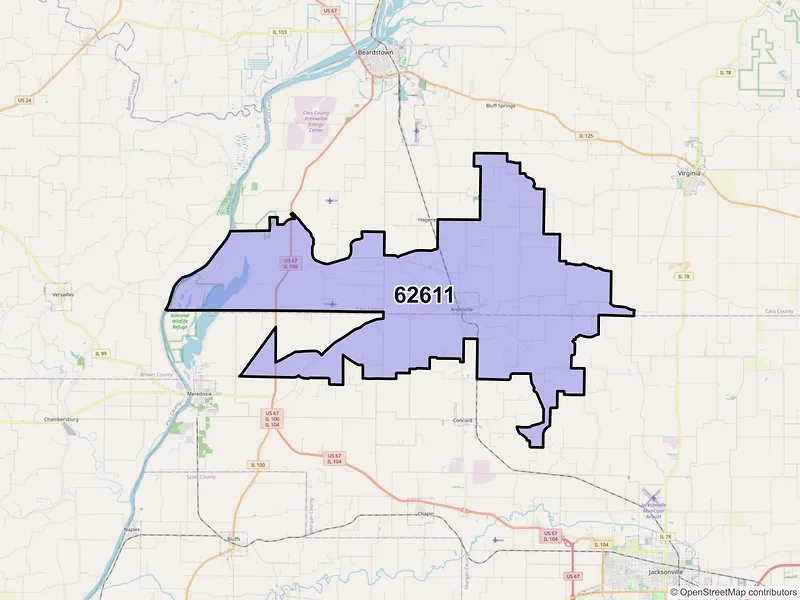 Map of Arenzville, Illinois and ZIP codes