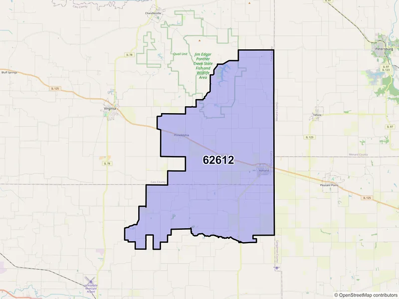 Map of ZIP Code 62612 — Ashland, IL