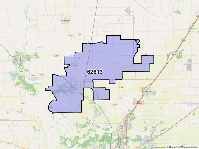 Map of ZIP Code 62613 — Athens, IL
