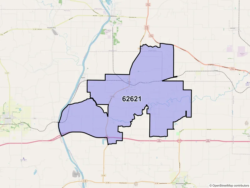 Map of ZIP Code 62621 — Bluffs, IL