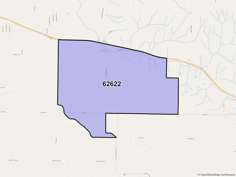 Map of Bluff Springs, Illinois and ZIP codes