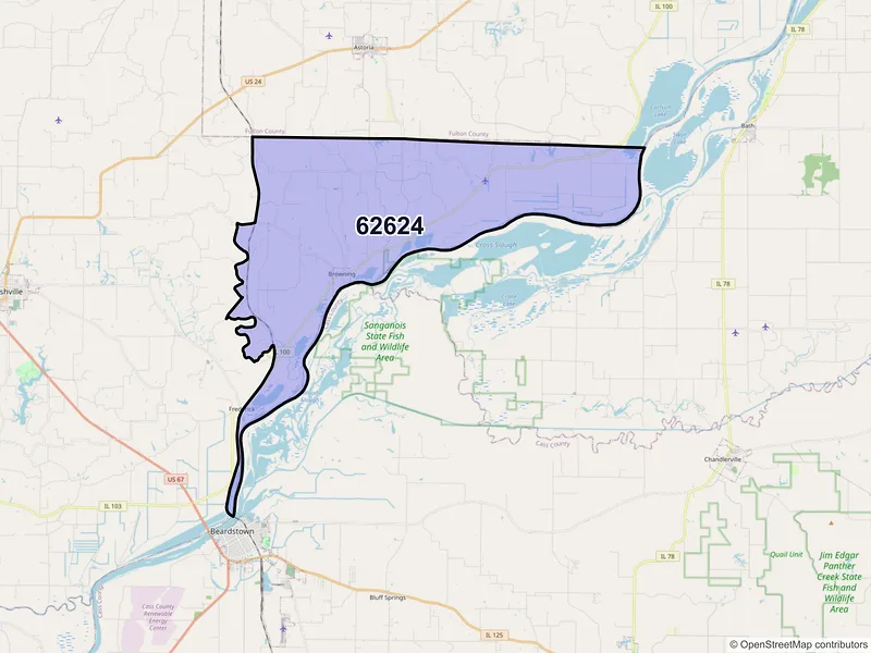 Map of ZIP Code 62624 — Browning, IL