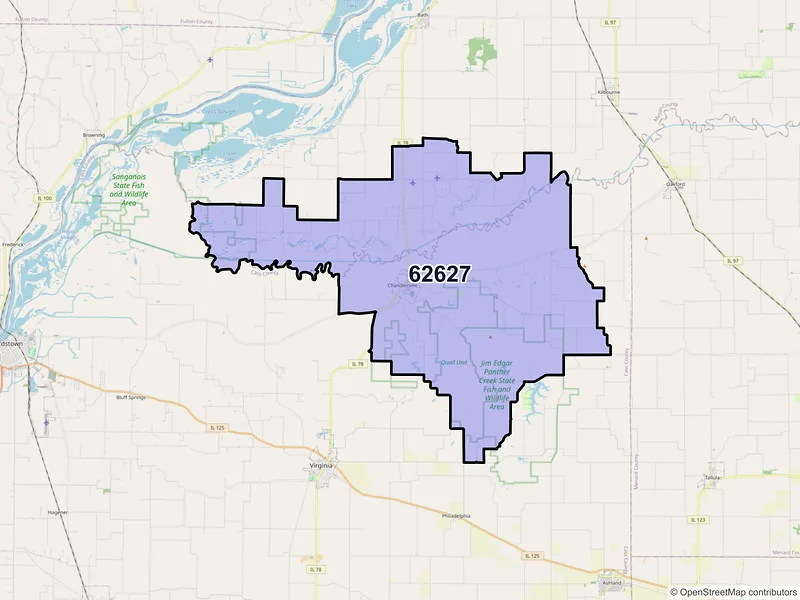 Map of ZIP Code 62627 — Chandlerville, IL