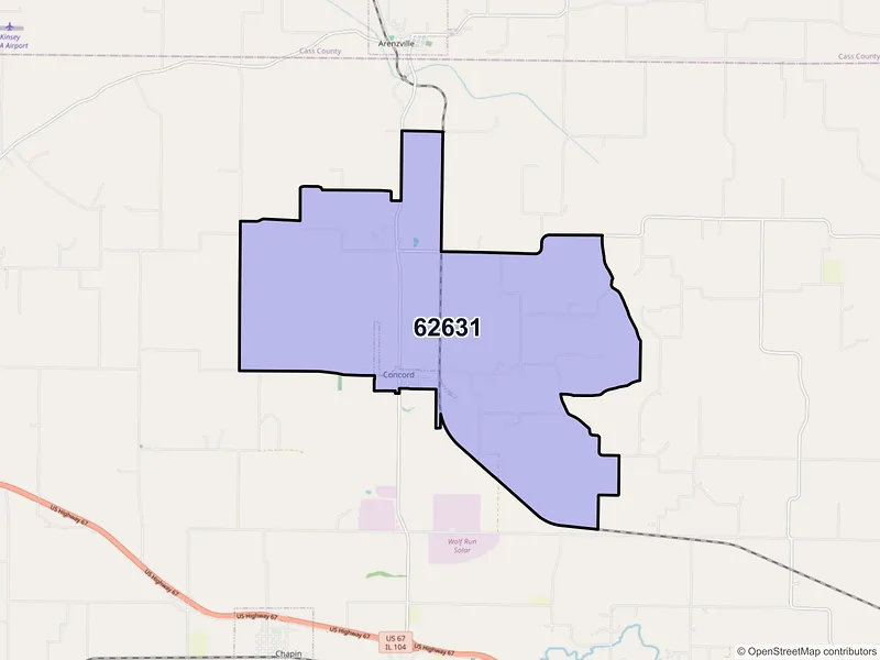 Map of ZIP Code 62631 — Concord, IL