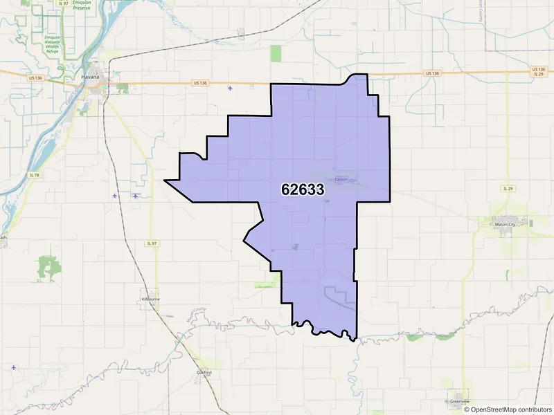 Map of Easton, Illinois and ZIP codes