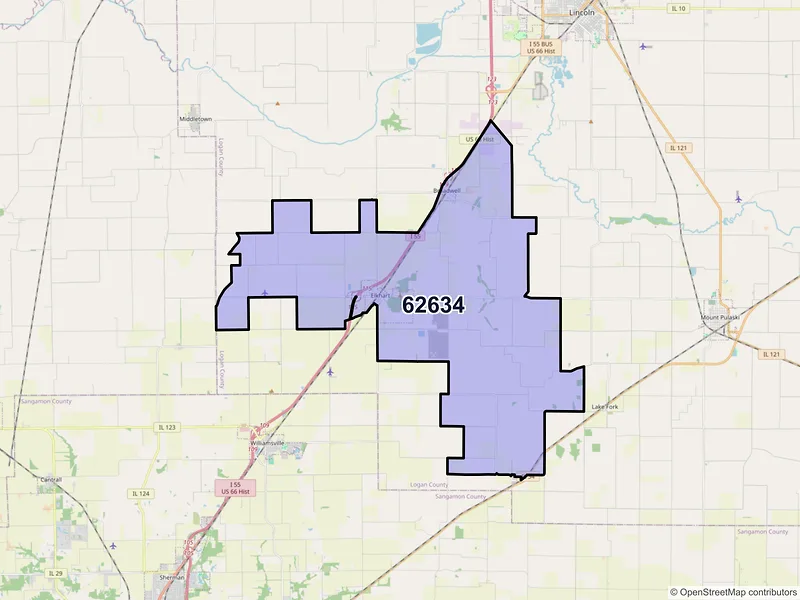 Map of ZIP Code 62634 — Elkhart, IL