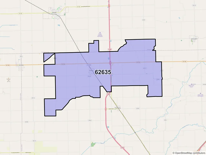 Map of ZIP Code 62635 — Emden, IL