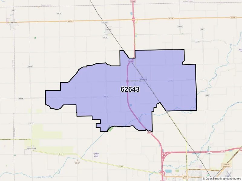 Map of ZIP Code 62643 — Hartsburg, IL