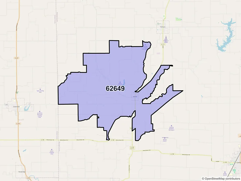 Map of ZIP Code 62649 — Hettick, IL