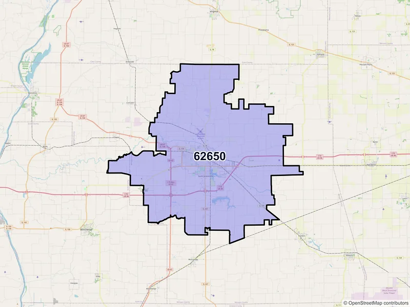 Map of ZIP Code 62650 — Jacksonville, IL