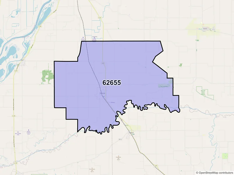 Map of ZIP Code 62655 — Kilbourne, IL