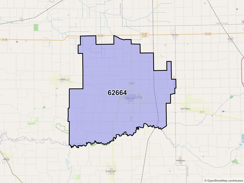 Map of ZIP Code 62664 — Mason City, IL