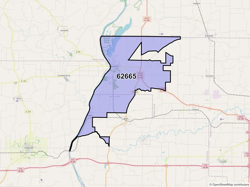 Map of ZIP Code 62665 — Meredosia, IL