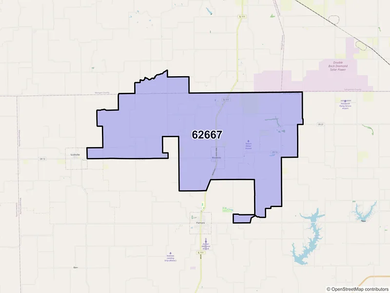 Map of ZIP Code 62667 — Modesto, IL