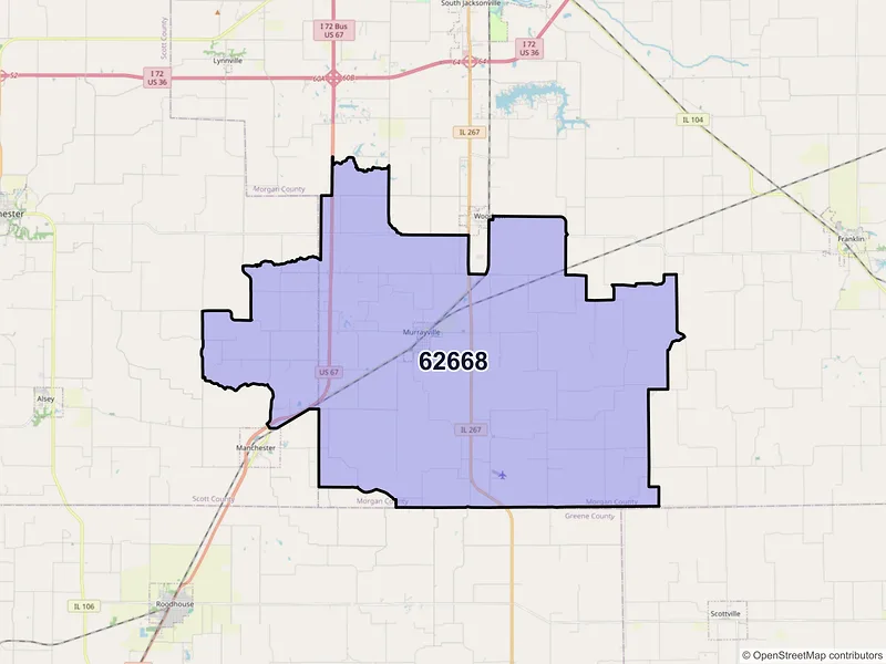 Map of ZIP Code 62668 — Murrayville, IL
