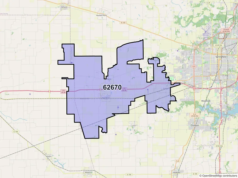 Map of New Berlin, Illinois and ZIP codes