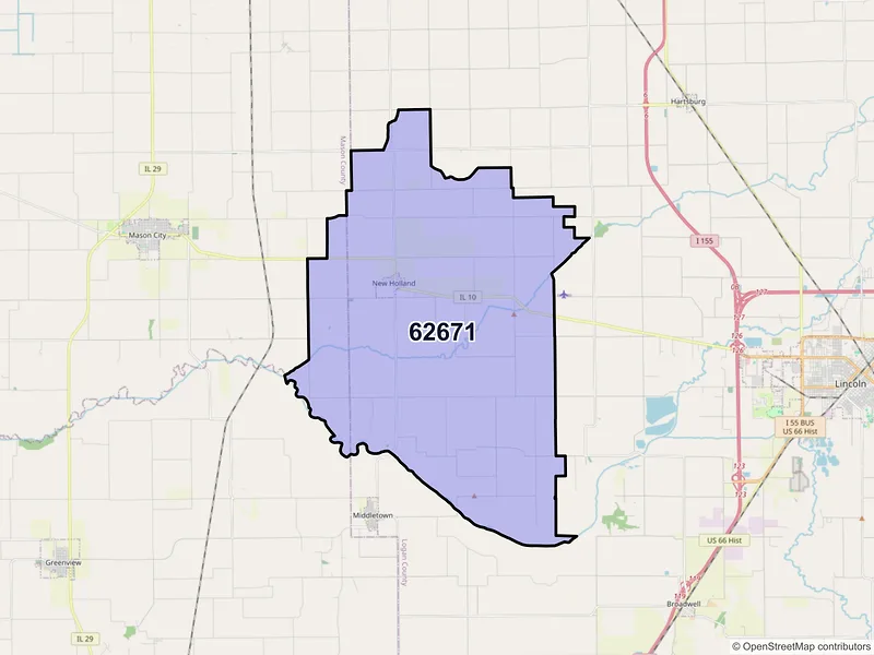 Map of ZIP Code 62671 — New Holland, IL