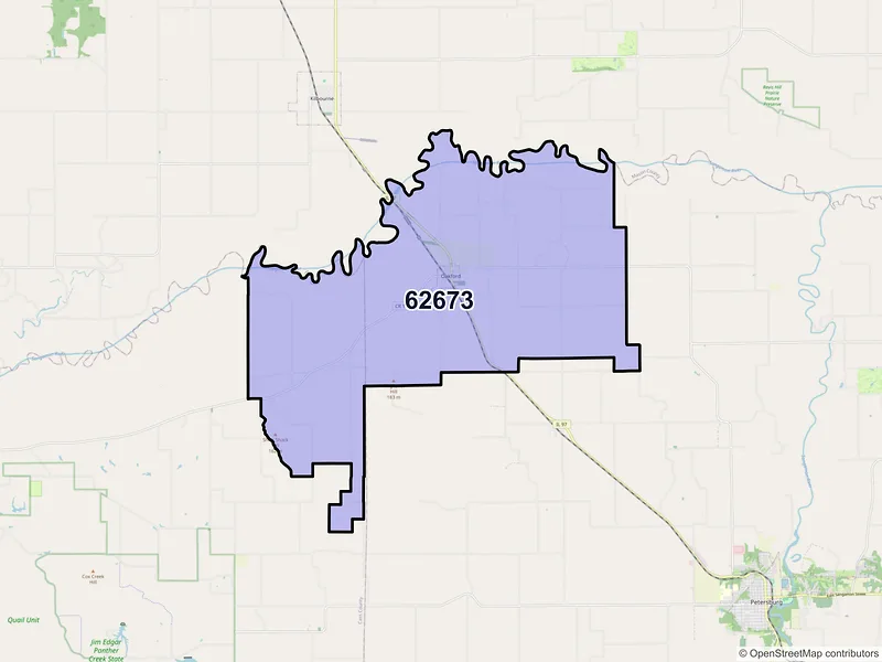 Map of ZIP Code 62673 — Oakford, IL