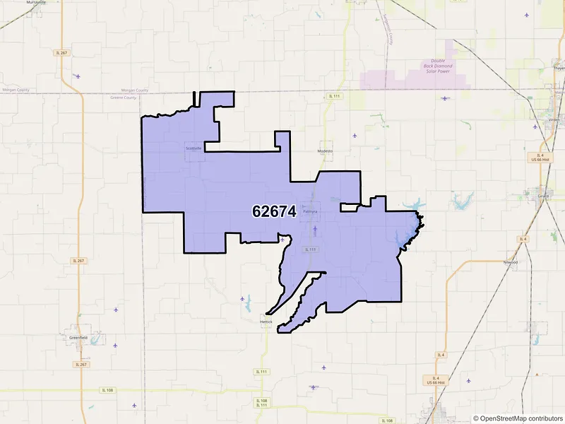 Map of ZIP Code 62674 — Palmyra, IL