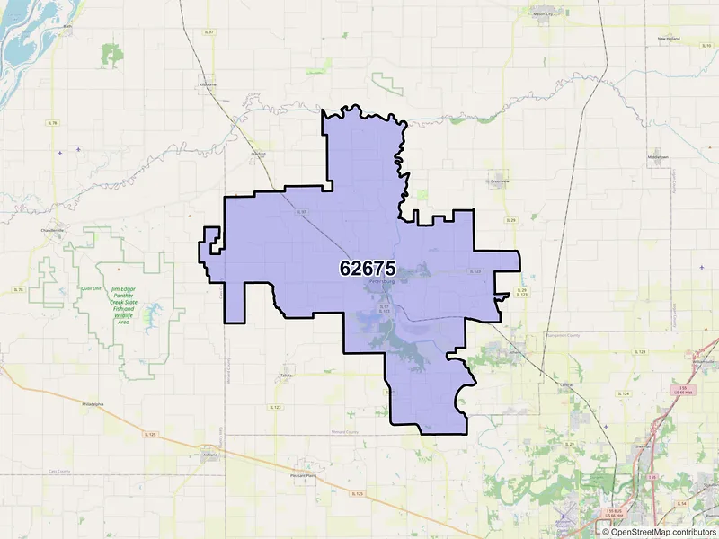 Map of ZIP Code 62675 — Petersburg, IL