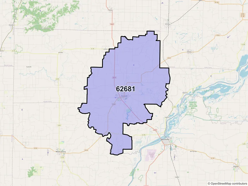 Map of ZIP Code 62681 — Rushville, IL