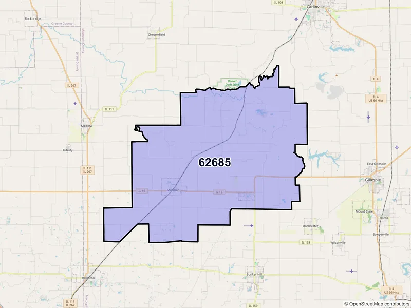 Map of ZIP Code 62685 — Shipman, IL