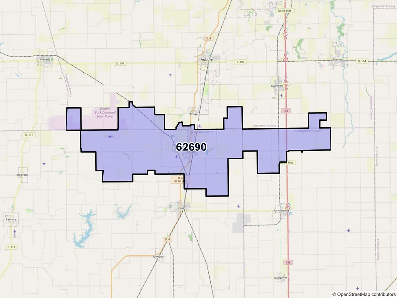 Map of Virden, Illinois and ZIP codes