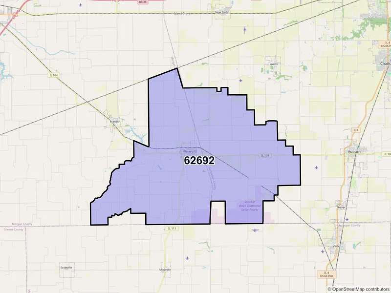 Map of Waverly, Illinois and ZIP codes