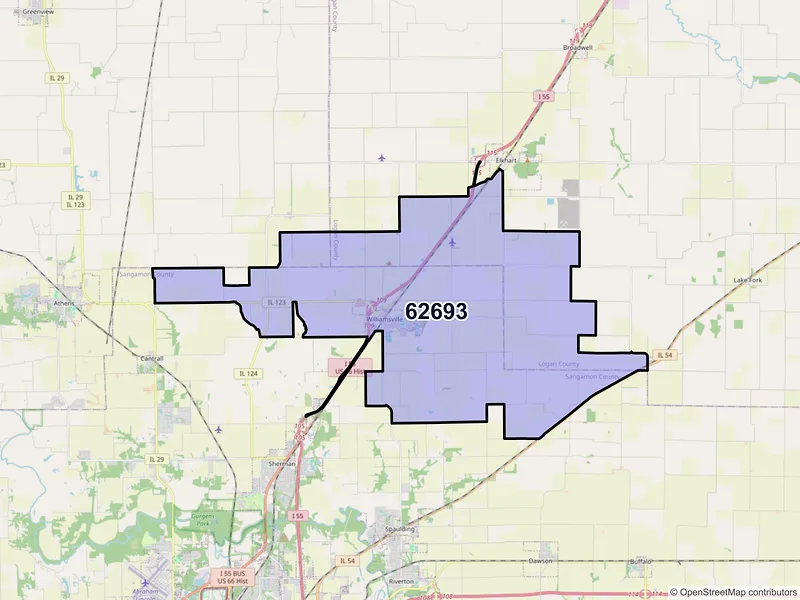 Map of ZIP Code 62693 — Williamsville, IL