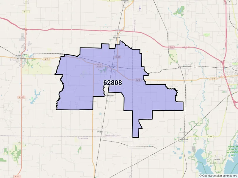 Map of ZIP Code 62808 — Ashley, IL