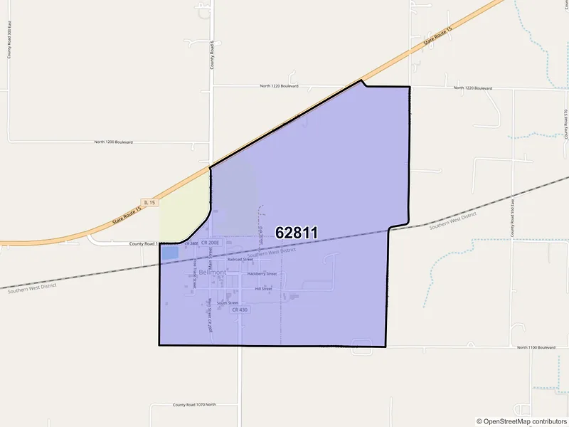 Map of Bellmont, Illinois and ZIP codes