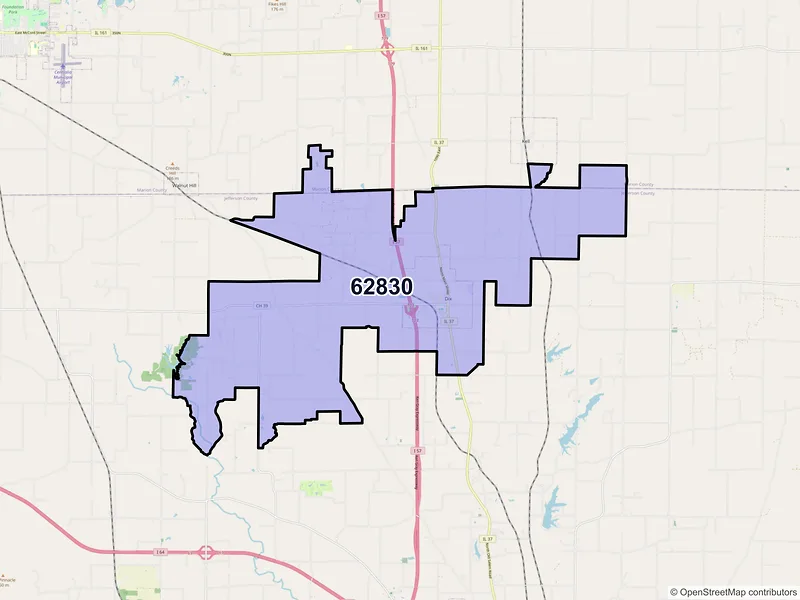Map of Dix, Illinois and ZIP codes