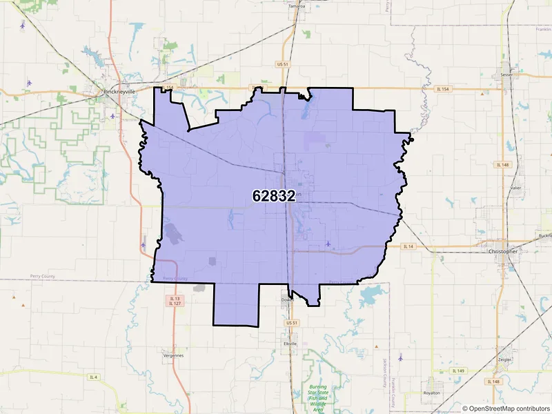 Map of ZIP Code 62832 — Du Quoin, IL