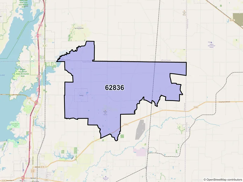 Map of ZIP Code 62836 — Ewing, IL