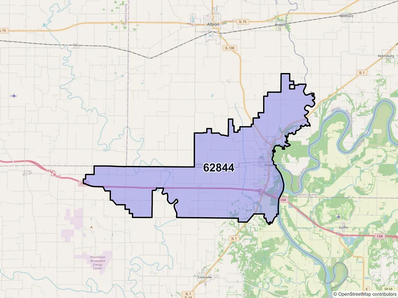 Map of ZIP Code 62844 — Grayville, IL