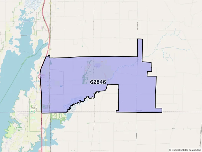Map of Ina, Illinois and ZIP codes
