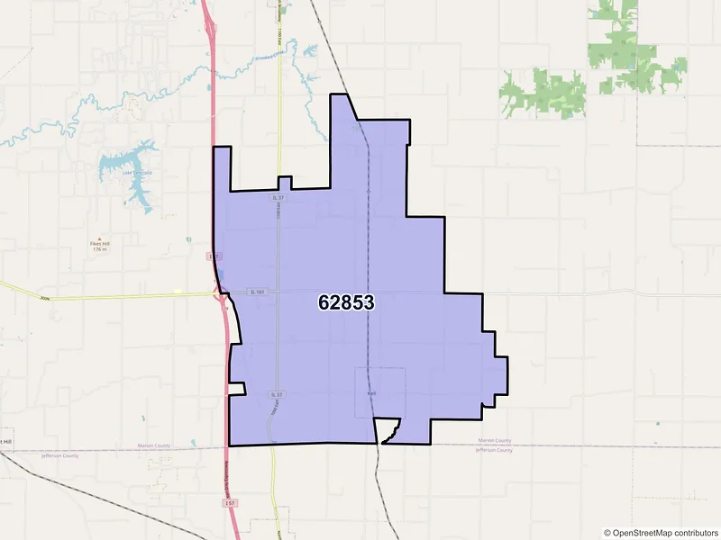 Map of ZIP Code 62853 — Kell, IL