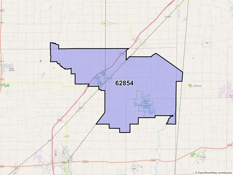 Map of ZIP Code 62854 — Kinmundy, IL