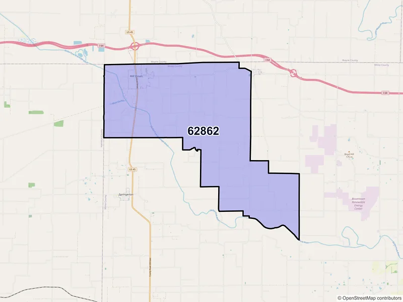 Map of ZIP Code 62862 — Mill Shoals, IL