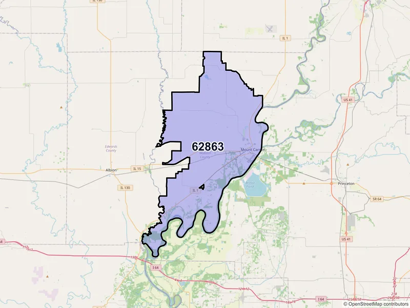 Map of ZIP Code 62863 — Mount Carmel, IL