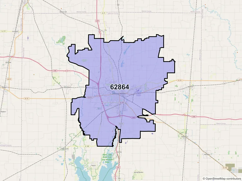 Map of Mount Vernon, Illinois and ZIP codes