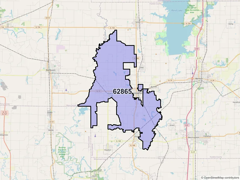 Map of ZIP Code 62865 — Mulkeytown, IL