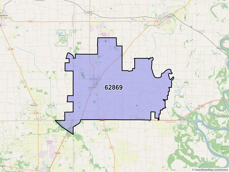Map of ZIP Code 62869 — Norris City, IL