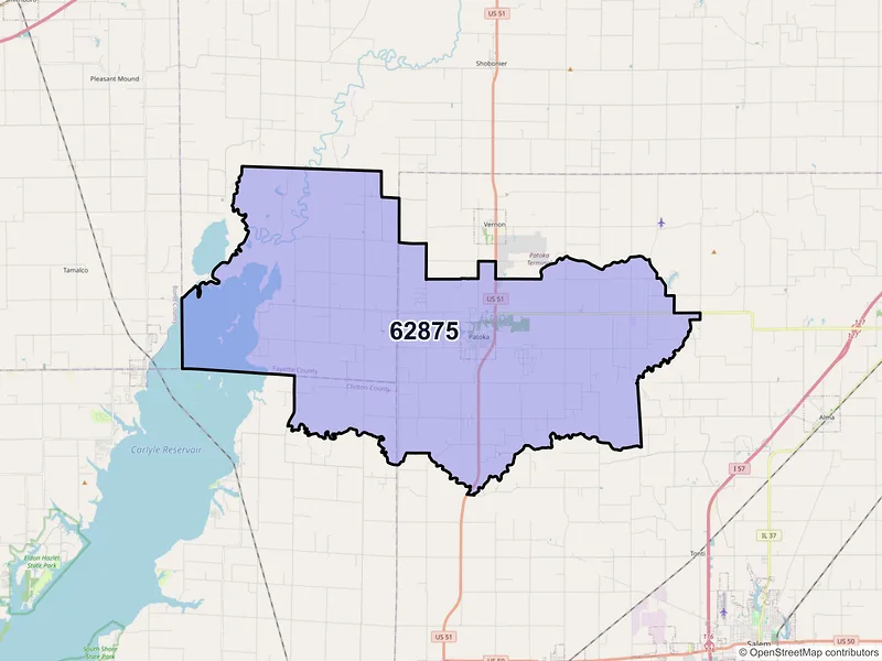 Map of ZIP Code 62875 — Patoka, IL