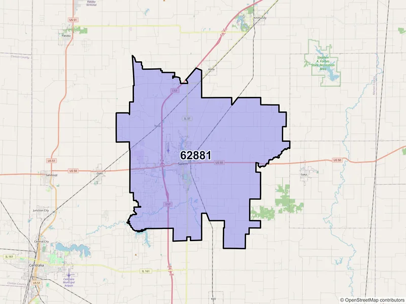 Map of Salem, Illinois and ZIP codes
