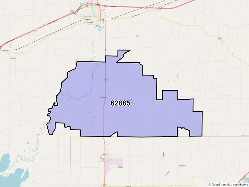 Map of ZIP Code 62885 — Shobonier, IL