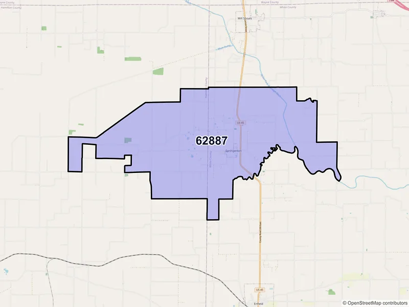 Map of ZIP Code 62887 — Springerton, IL
