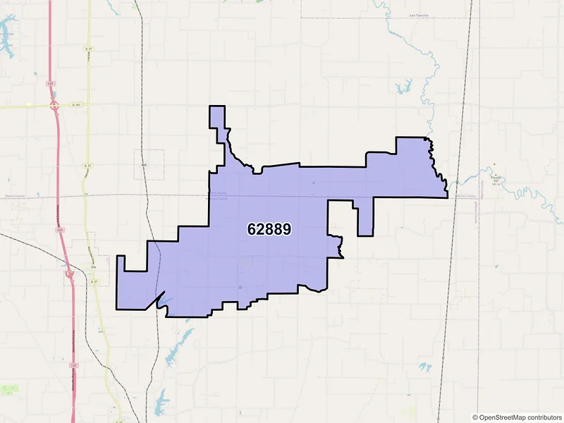Map of ZIP Code 62889 — Texico, IL