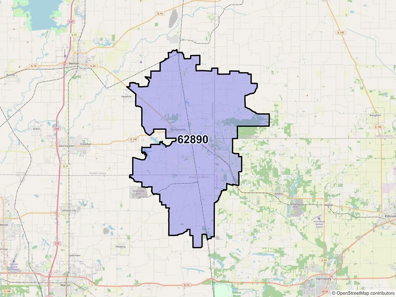 Map of ZIP Code 62890 — Thompsonville, IL